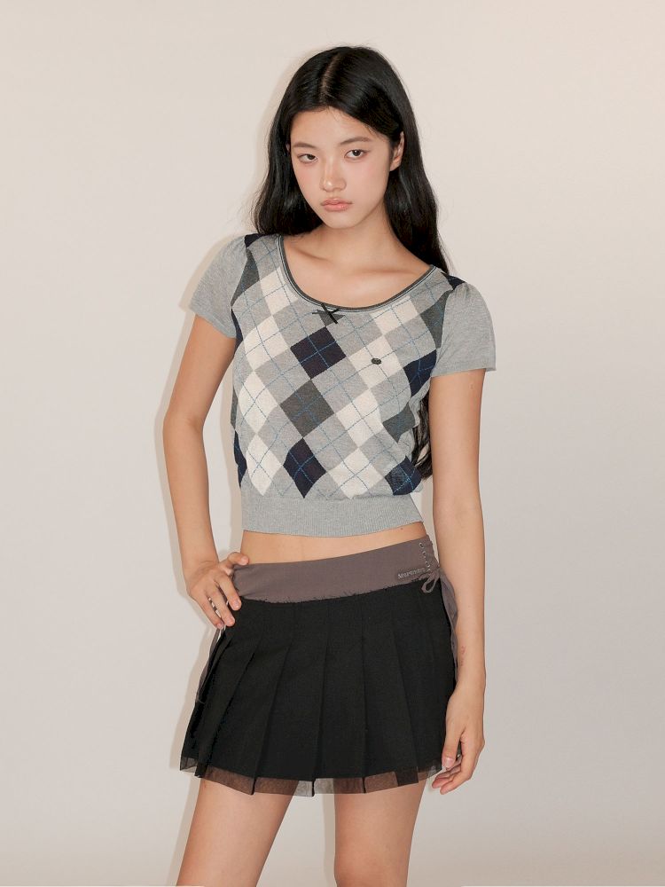 Bubble Sleeve Knit Short Sleeve Top【s0000013461】