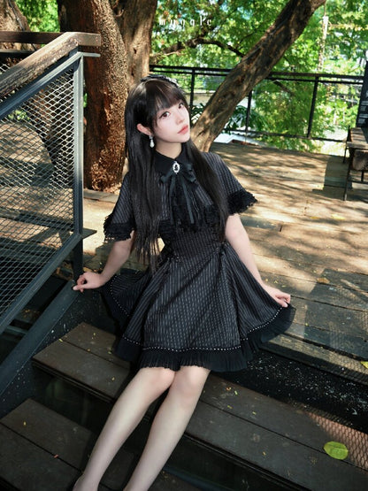 French Striped Cape A-Line Dress【s0000016938】