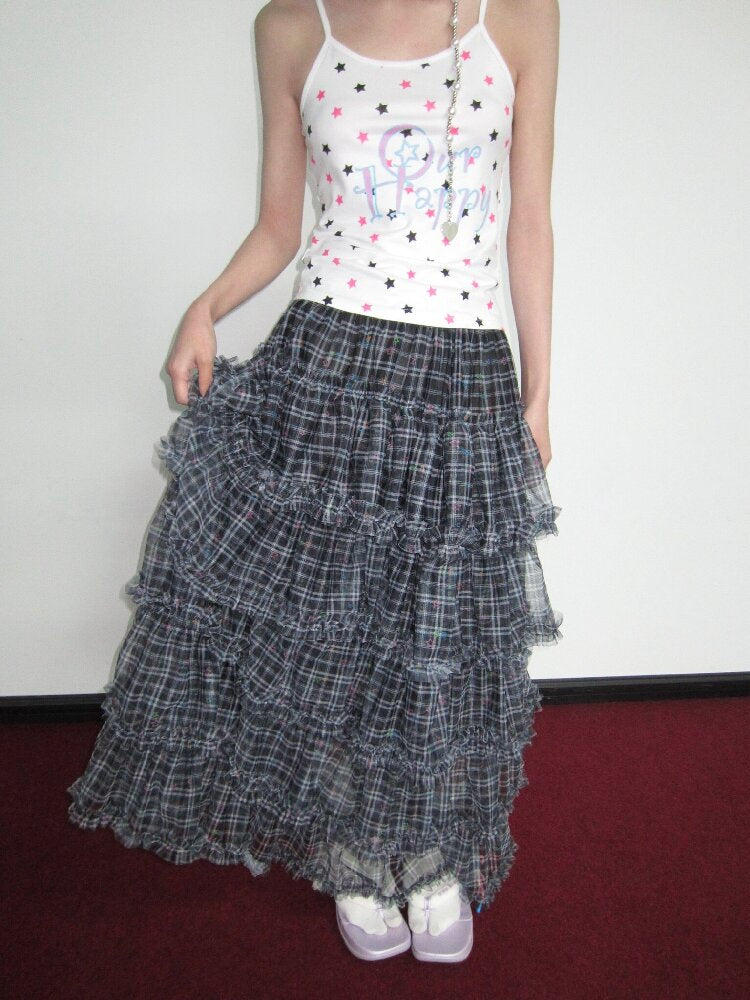 Star Check Heavy Mesh Long Skirt【s0000018655】