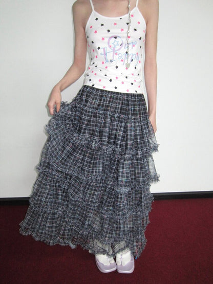 Star Check Heavy Mesh Long Skirt【s0000018655】