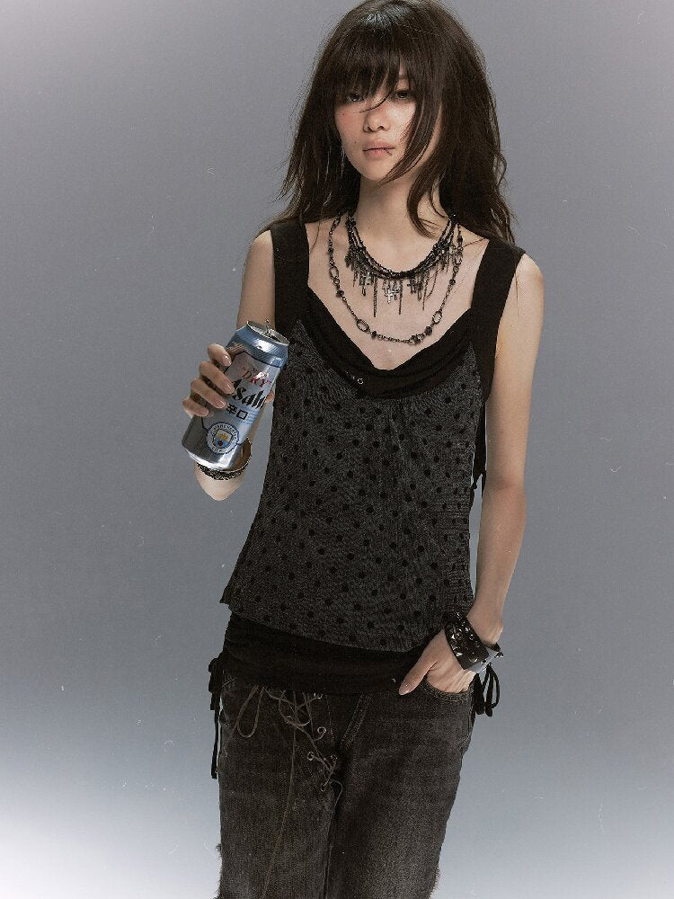 Vintage Flocked Mesh Tank Top【s0000017493】