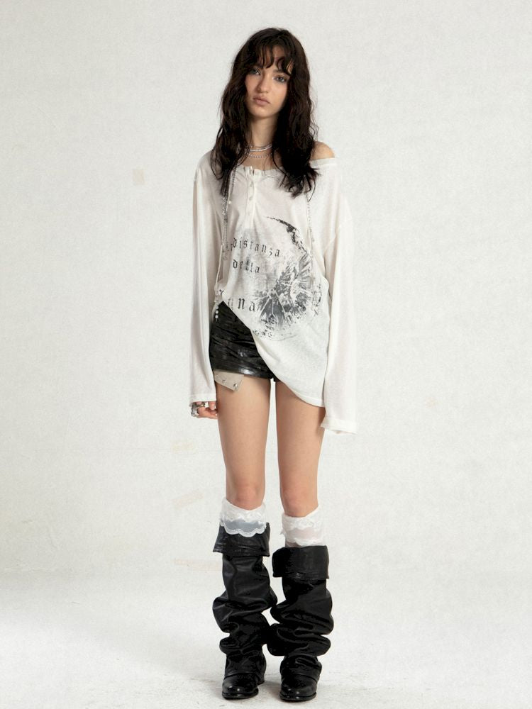 LOOSE ASYMMETRIC NECKLINE T-SHIRT [S0000008481]