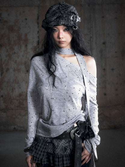 Cross Print Long Sleeve Knit Slouchy T-Shirt【s0000013892】