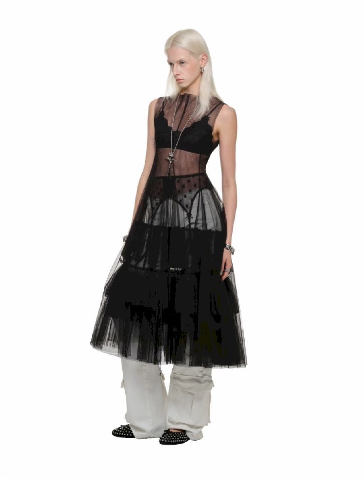Mesh Sheer Layered Sleeveless Dress【s0000011564】