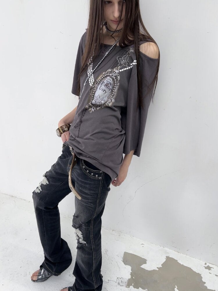 Vintage Gem Print Diamond T-Shirt【s0000015913】