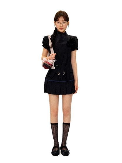 MDark Check Irregular Pleated Skirt【s0000016416】