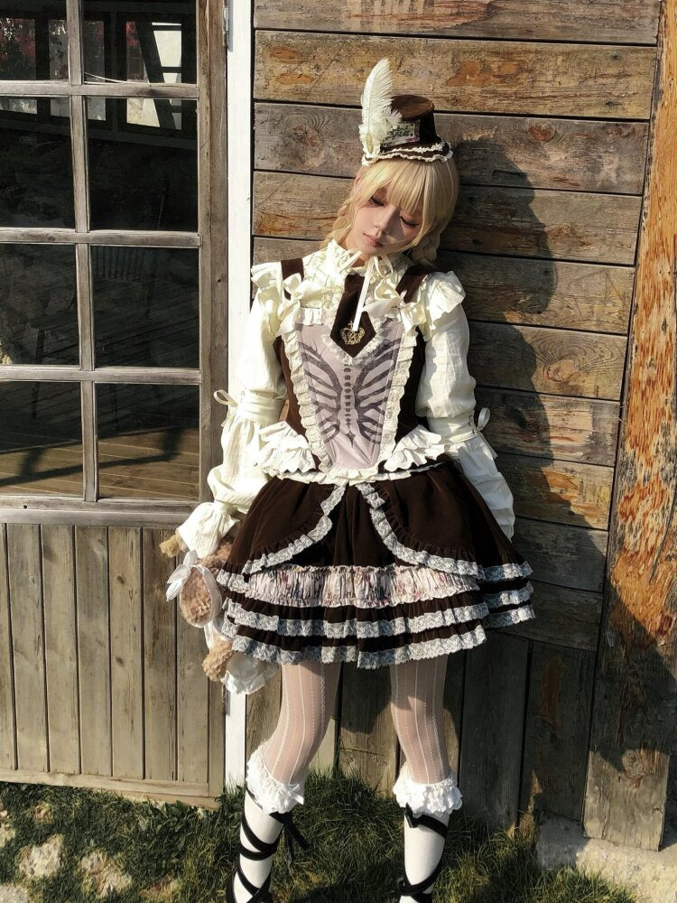 Bone Print Velvet Lace Corset Vest【s0000015613】