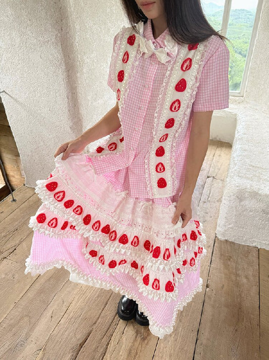 Plaid Lace Bow Short Sleeve Shirt【s0000018541】