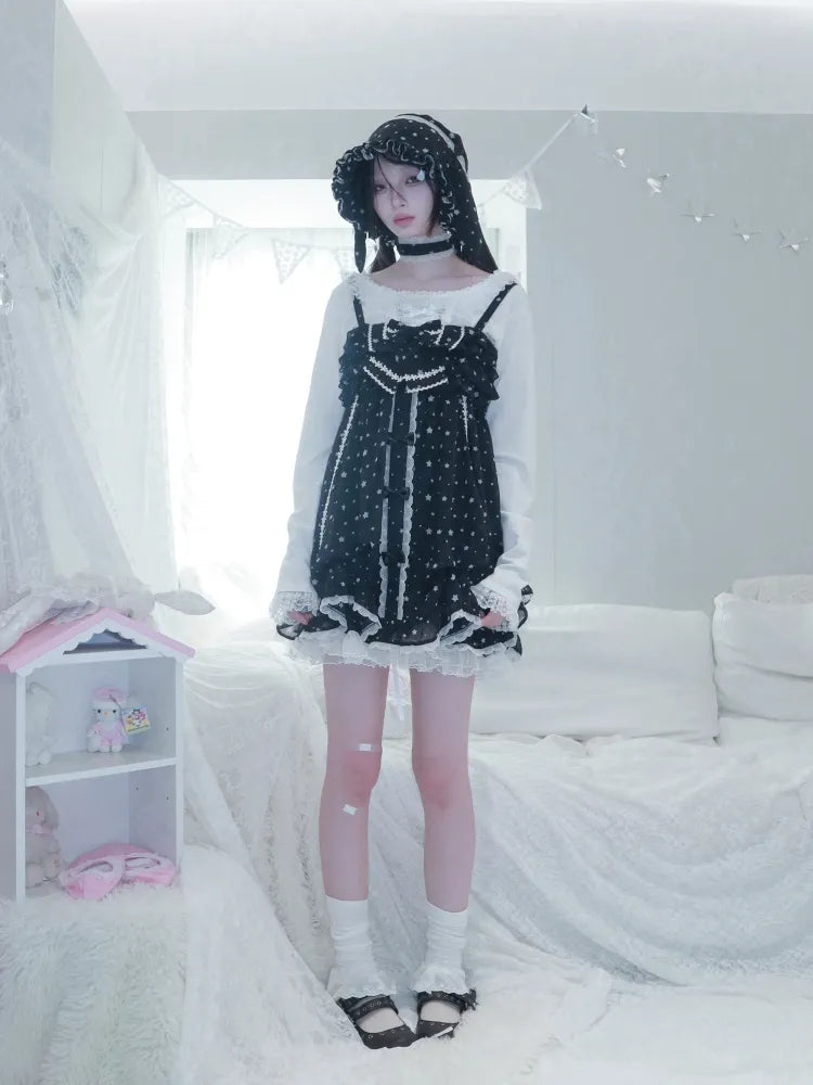 Polka Dot Floral Bud Chiffon Spaghetti Strap Dress【s0000013971】