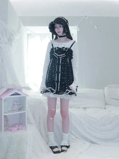 Polka Dot Floral Bud Chiffon Spaghetti Strap Dress【s0000013971】