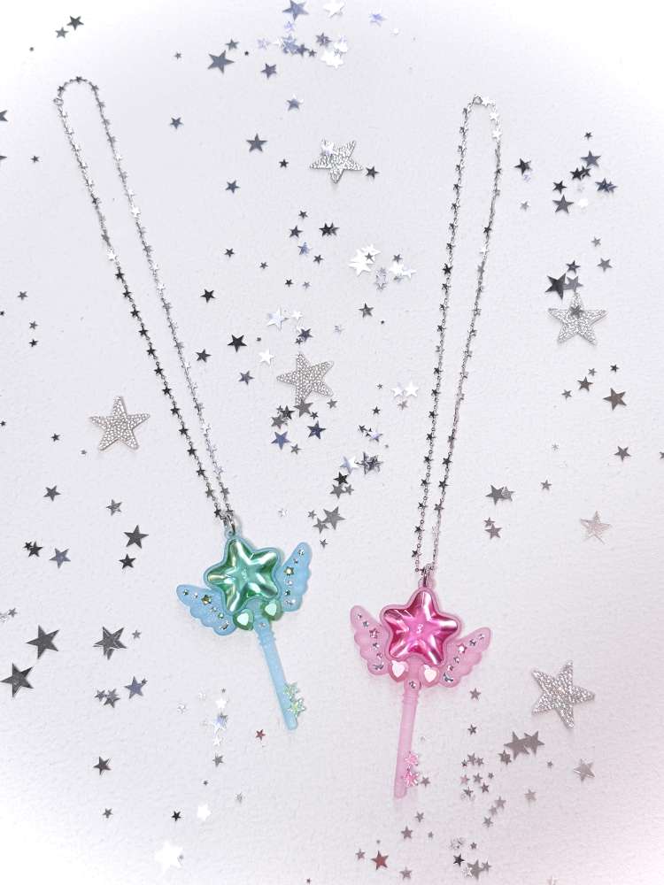 Dreamcore Star Wings Magic Wand Necklace【s0000014700】