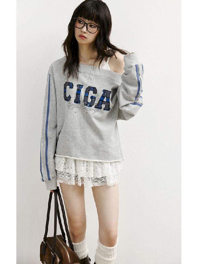 하나의 어깨 슬래시 다중 스웨트 셔츠 [S0000011427]