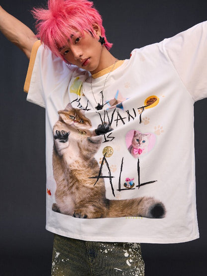 Cat Print Loose Fit T-Shirt【s0000017028】