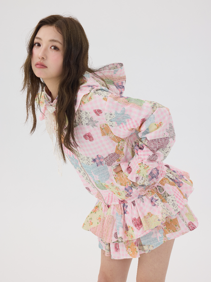 Pink Lace Print Collar Coat Suit【s0000016192】