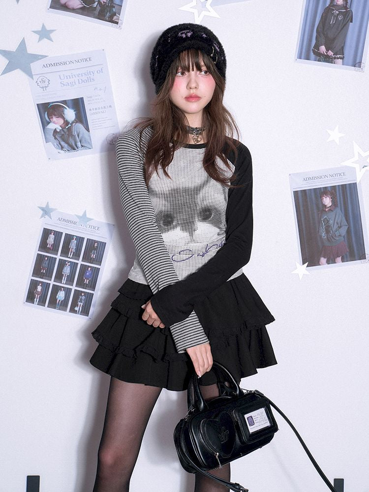 Long Sleeve Polka Dot Cat Printed T-Shirt【s0000011665】