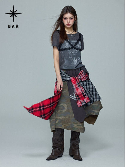 Camouflage Plaid Spliced Skirt【s0000016687】