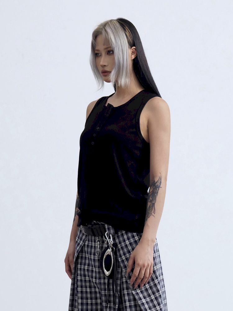 Henley Neck Slim Sleeveless Vest【s0000013197】