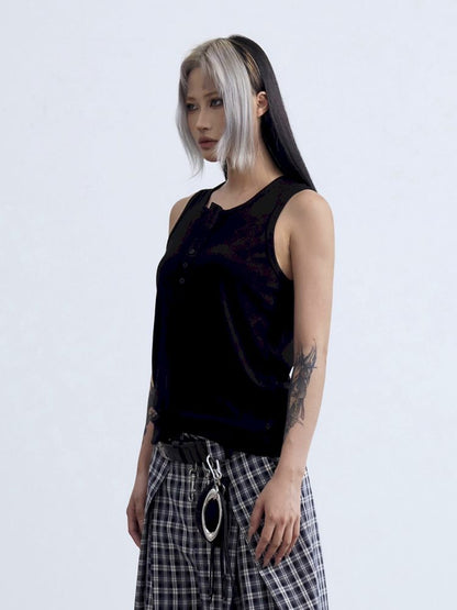 Henley Neck Slim Sleeveless Vest【s0000013197】