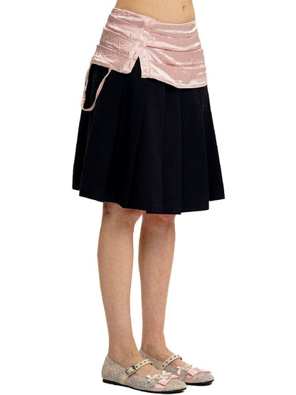 Satin Faux Two-Piece Pleated Skirt【s0000017407】