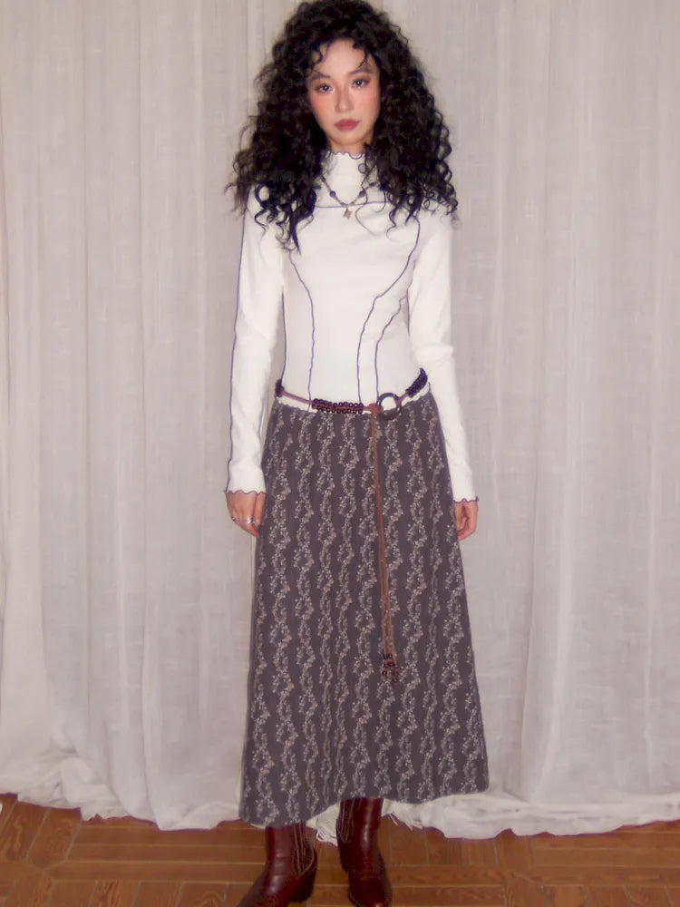 Retro-inspired versatile print maxi skirt【s0000013992】