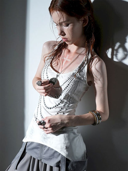 Irregular Print Metal Rivet Long Vest【s0000012830】