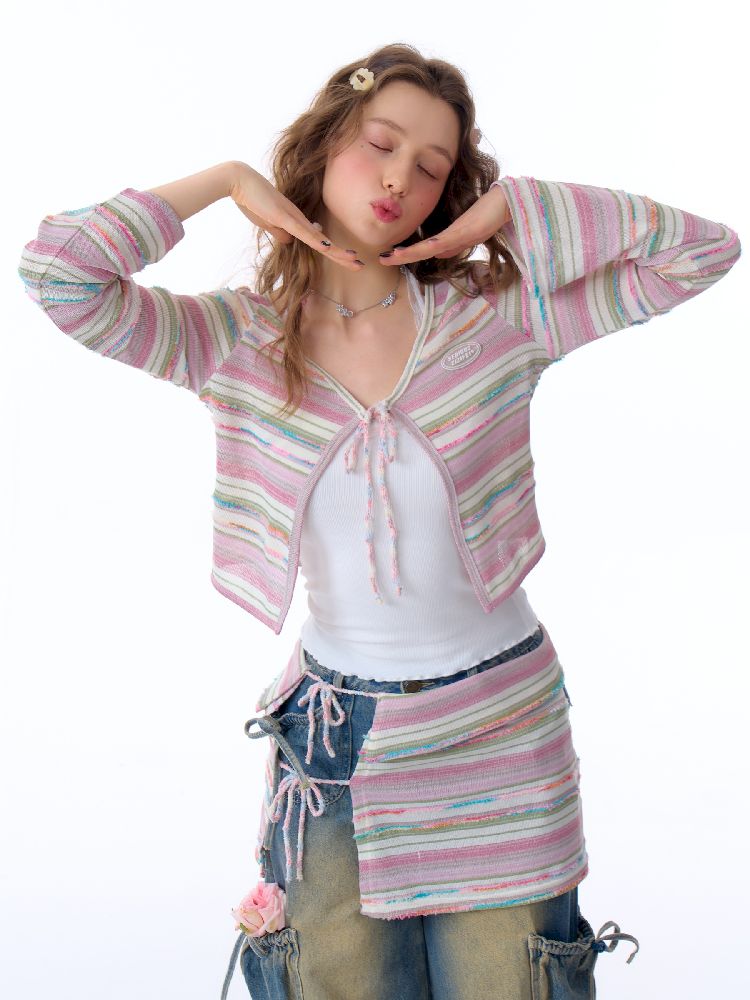 Stripe Long Sleeve Sunscreen Knitted Cardigan【s0000011683】