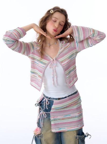 Stripe Long Sleeve Sunscreen Knitted Cardigan【s0000011683】