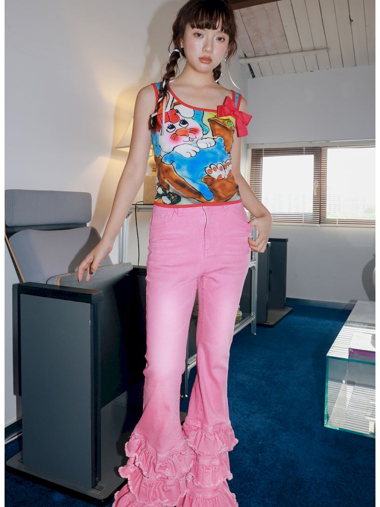 Pink Lace Flared Pants【s0000013342】