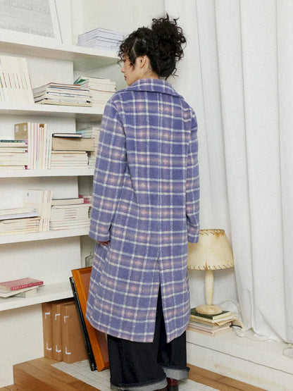 Plaid Long Purple Wool Coat【s0000013986】