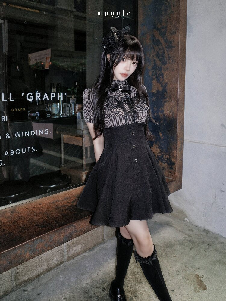 French Stripe Panel A-Line Dress【s0000016937】
