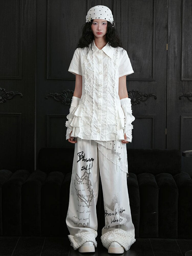 Ruffled Lace Tie Up Shirt Dress【s0000018181】
