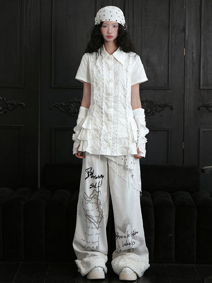 Ruffled Lace Tie Up Shirt Dress【s0000018181】