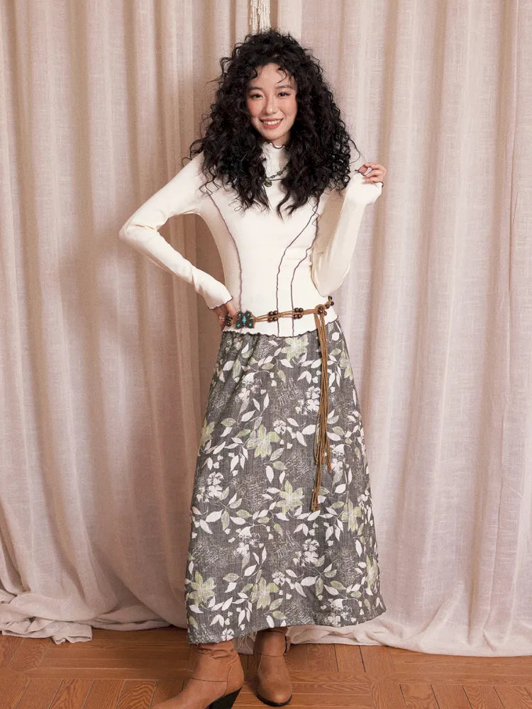 Brushed Print Flattering Mid-Length Skirt【s0000013989】