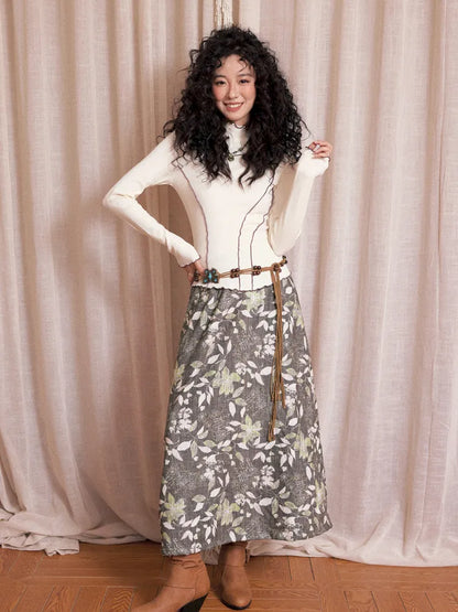 Brushed Print Flattering Mid-Length Skirt【s0000013989】