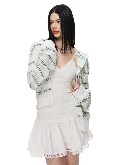 Striped Love Lace Hooded Cardigan【s0000015867】