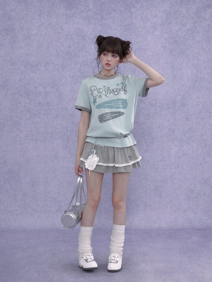 Print Crew Neck Short Sleeve T-Shirt【s0000016646】