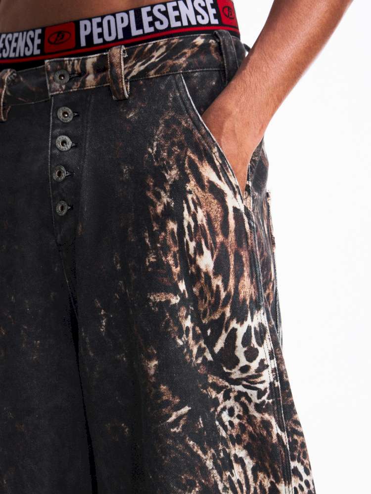 Digital Leopard Print Twill Jeans【s0000015181】