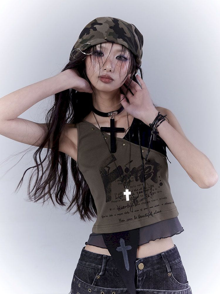 Wasteland slimming printed vest top【s0000012840】