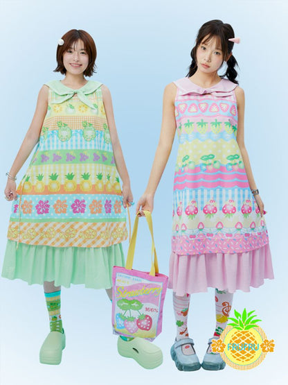 Fruit print summer navy collar dress【s0000012872】