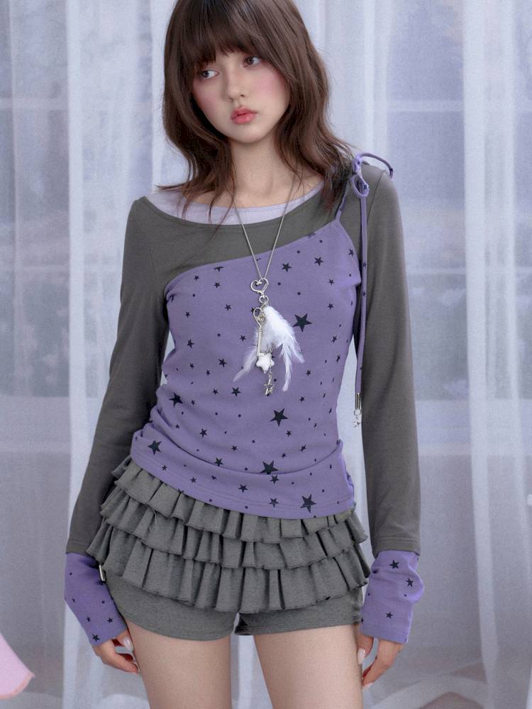 Fake three-piece star top T-shirt【s0000014366】