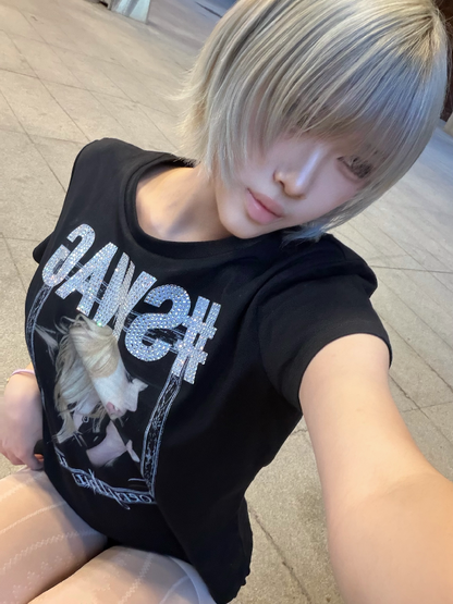 Portrait Diamond Print Crew Tee【s0000018217】