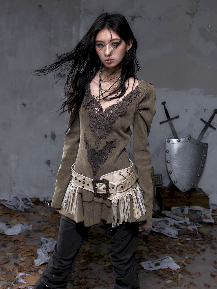 Heavy-Duty Fringe Wide Leather Belt【s0000014476】