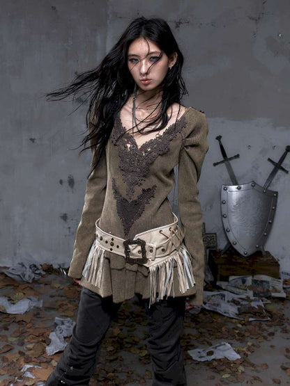 Heavy-Duty Fringe Wide Leather Belt【s0000014476】