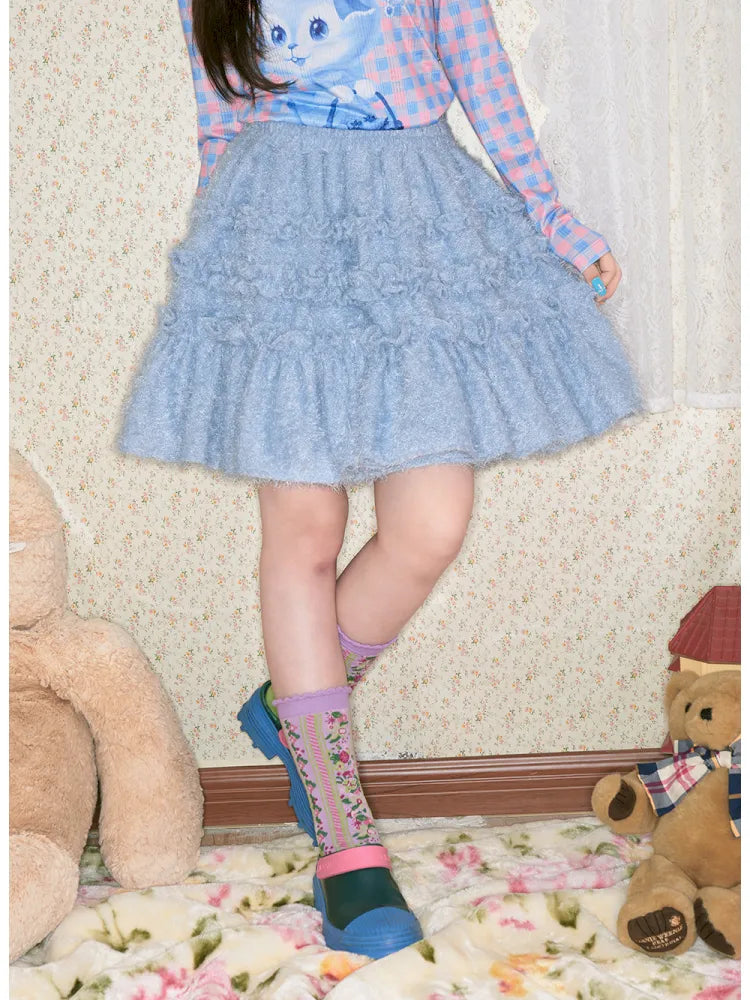 Velvet-Feel Lace-Trimmed Cake Skirt【s0000014144】