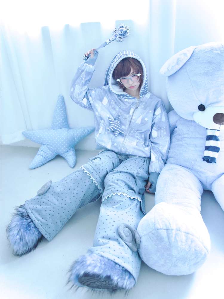 Ghost Horse Star Print Diagonal Zip Jacket【s0000014691】