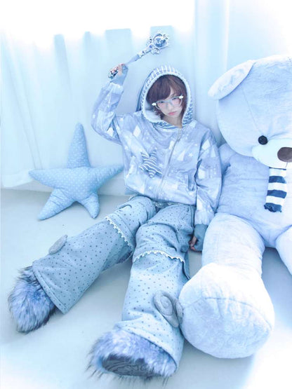 Ghost Horse Star Print Diagonal Zip Jacket【s0000014691】