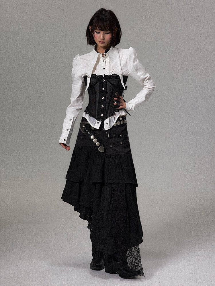Dark Palace Mesh Fishbone Top【s0000018497】
