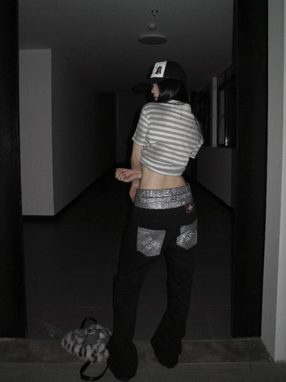 Spliced Star Curved Stacked Jeans【s0000018256】