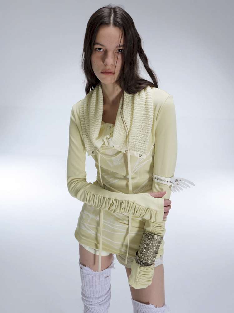 Original Shoulder Knit Stacked Collar Top【s0000014712】