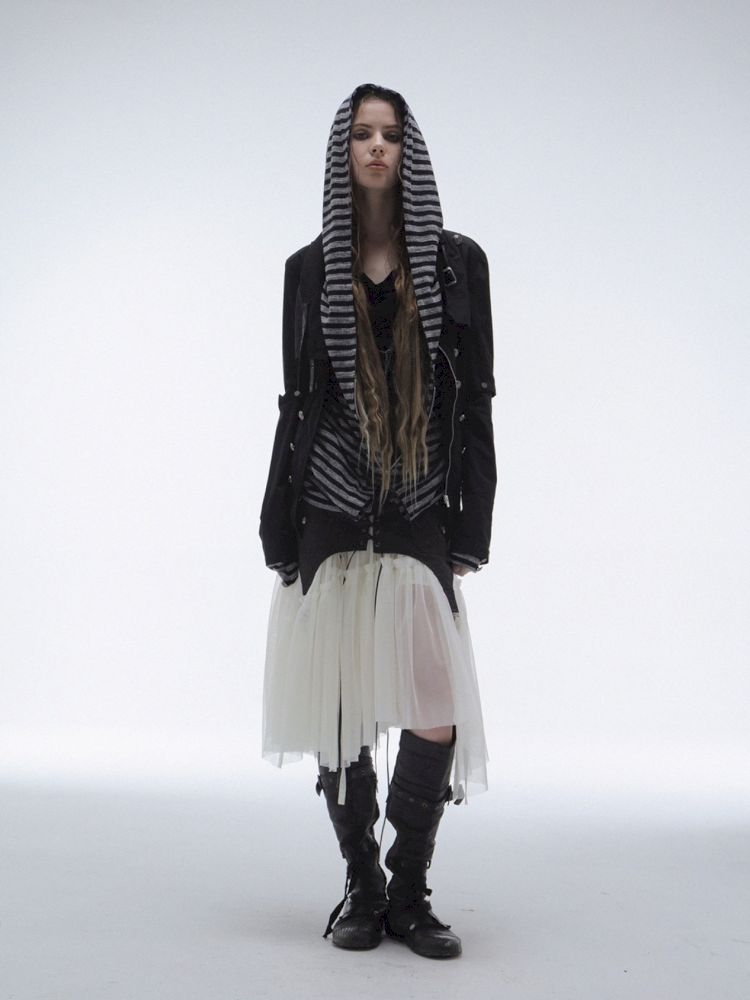 Patchwork Striped Hooded Pullover【s0000013900】